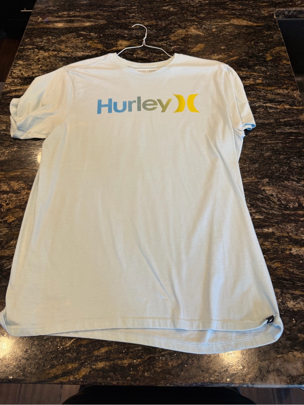 Hurley Light Blue Short Sleeve Logo Tee with Yellow Accent